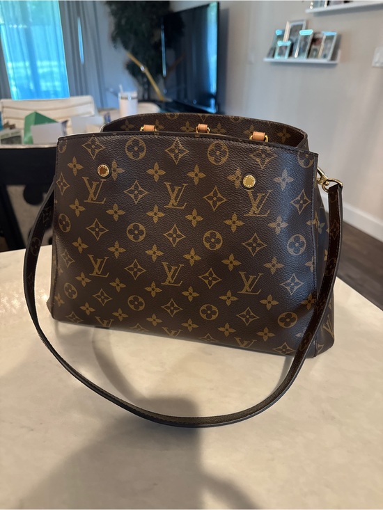 Louis Vuitton Handbags - Louis Vuitton MM Montaigne Monogram Canvas Shoulder Tote in Brown and Gold